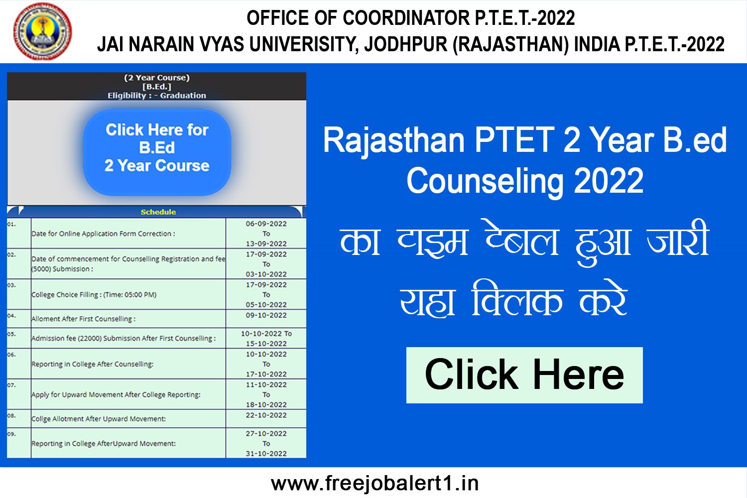 Rajasthan PTET 2 Year B.ed Counseling 2022